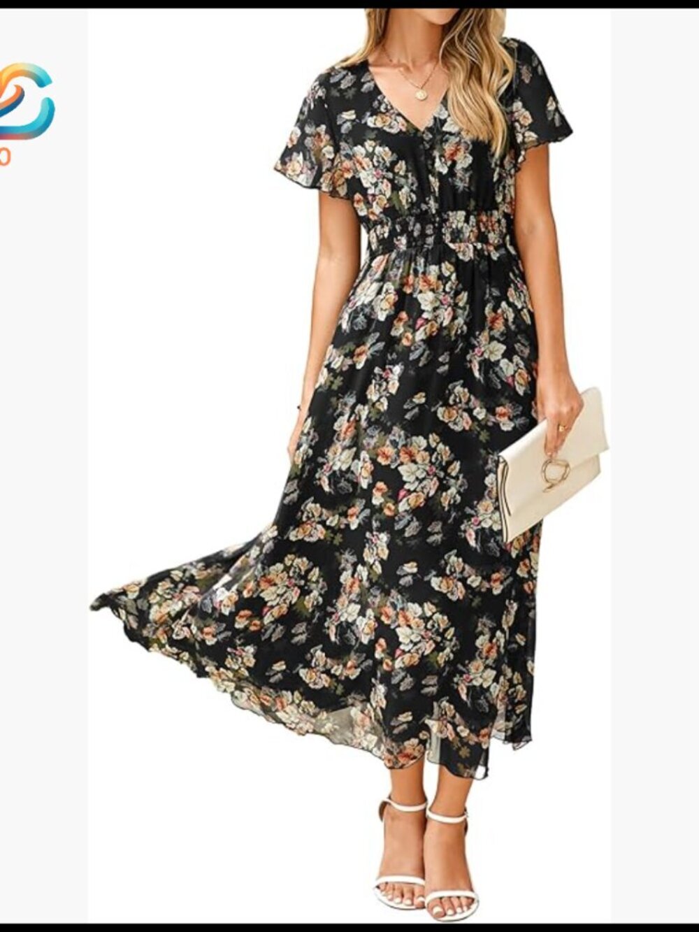 Floral Maxi Dress Short Sleeve Empire Waist Chiffon Boho Wedding Guest
